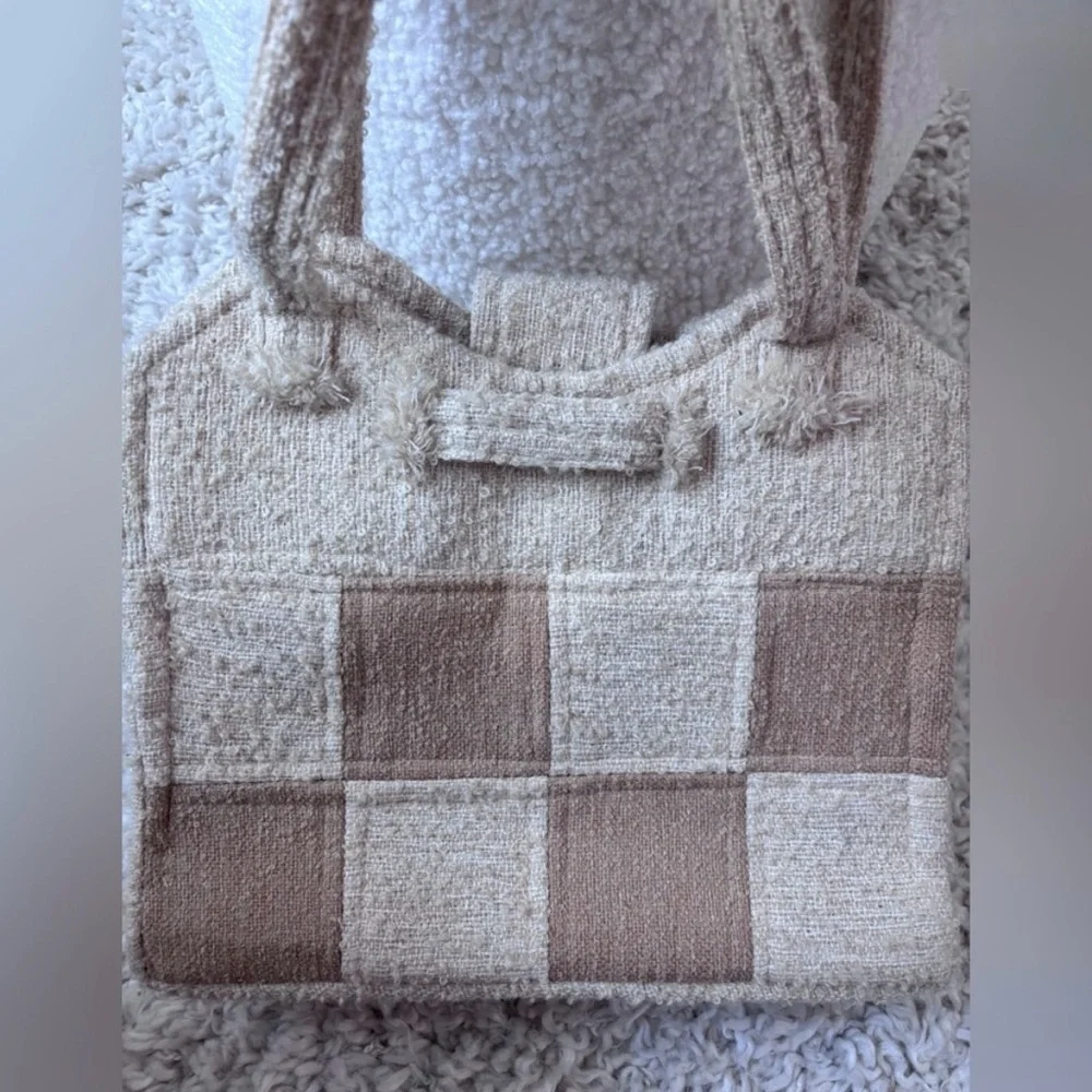 Textured Brown & Beige Small Tote - Picture 2 of 4